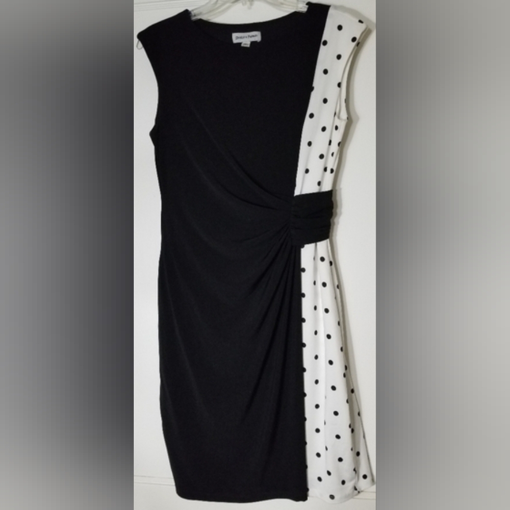 VTG 90's Shelby & Palmer Black & Ivory Polka Dot Sheath Cocktail Dress,Size M